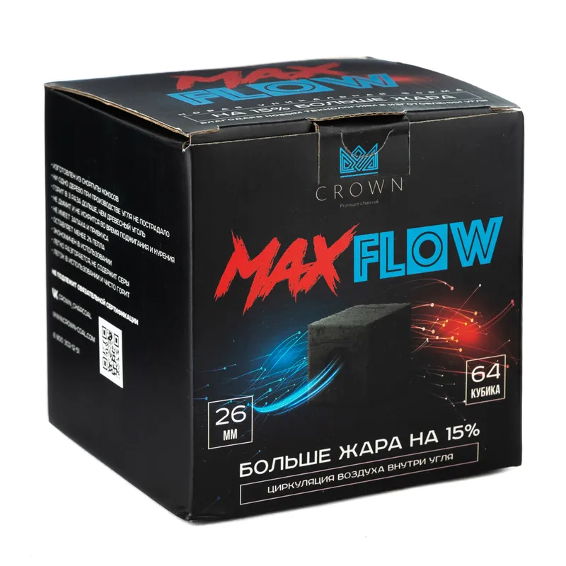 изображение товара Уголь для кальяна CROWN MAX Flow (Краун) 26 мм (64 шт)